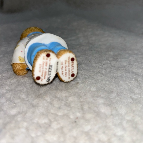 Cherished Teddies 3.5" Helping Others" vtg Enesco 2000 Blue bear ceramic Paula - Picture 7 of 9